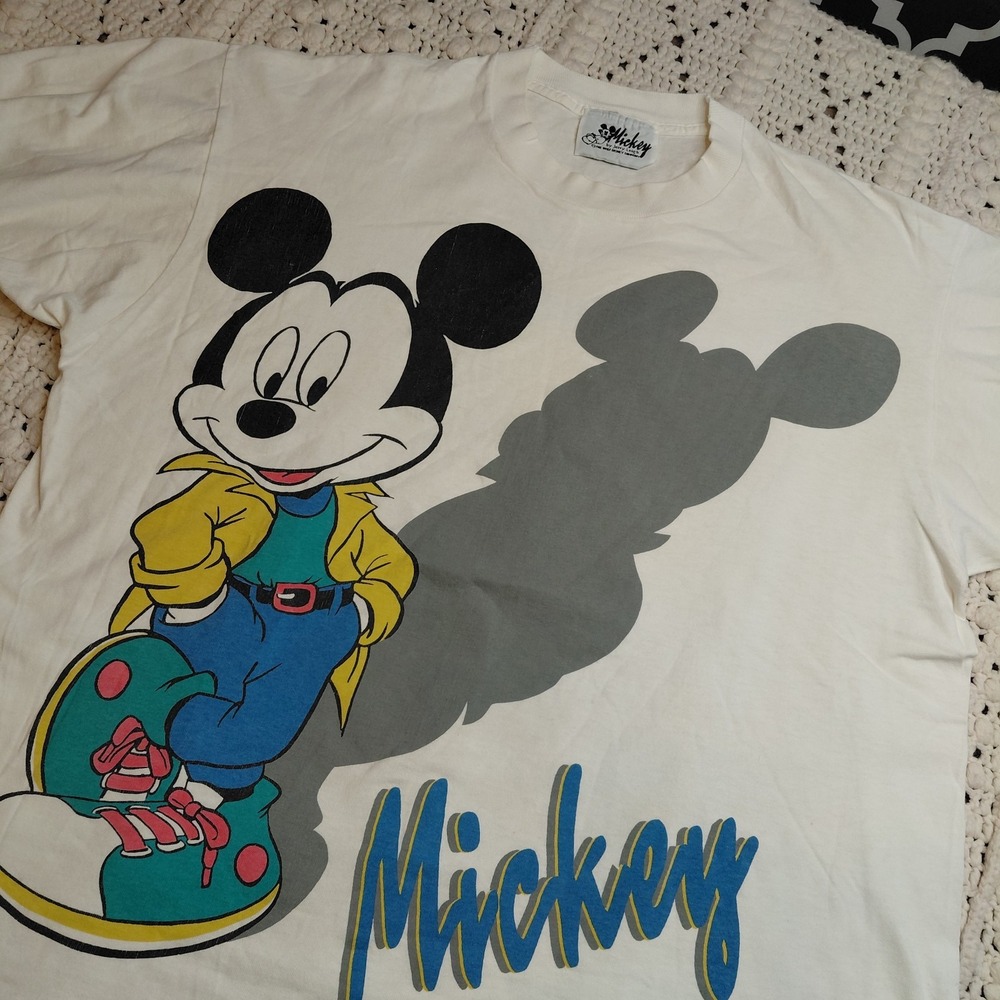 Vtg 90s‎ Mickey Mouse Jerry Leigh T Shirt Disney White Graphic Tee Mens XL Flaw